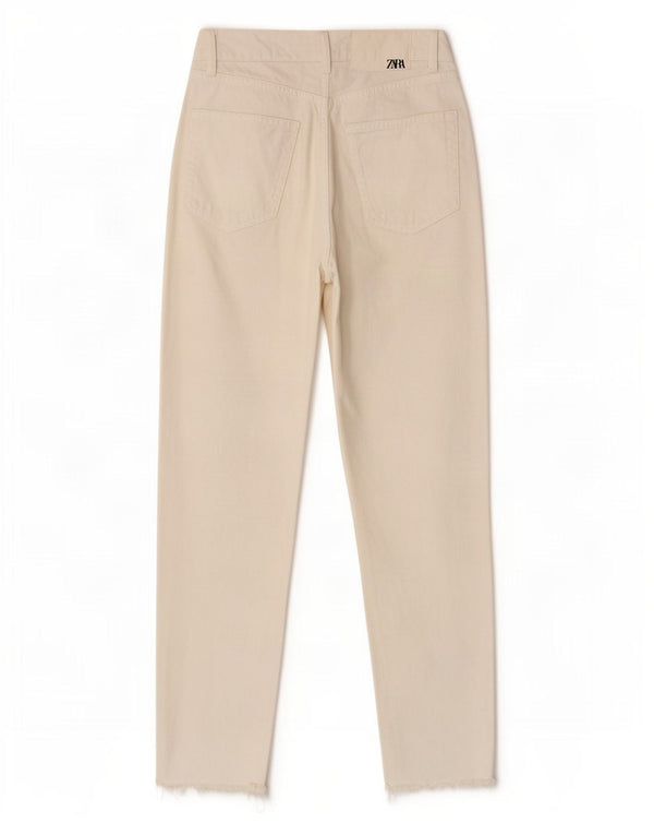 Zara Calça jeans feminina cintura alta desgastada EU 36 XS W26 L27 off white