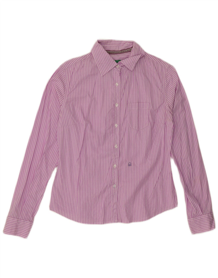 Camisa feminina BENETTON UK 14 listrada roxa média