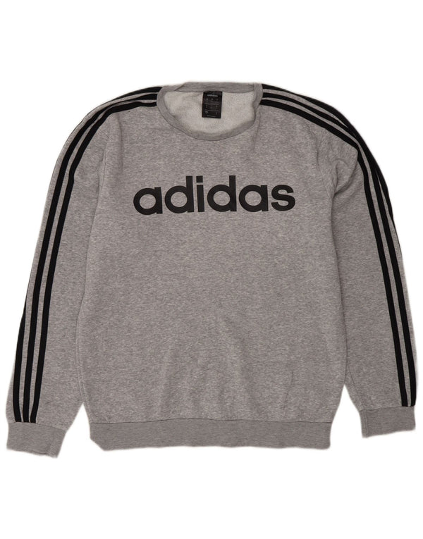 Adidas masculino moletom gráfico jumper pequeno algodão manchado cinza