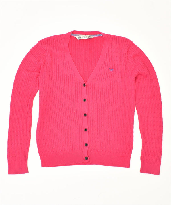 Suéter cardigã feminino CREW CLOTHING Reino Unido 14 grande algodão rosa