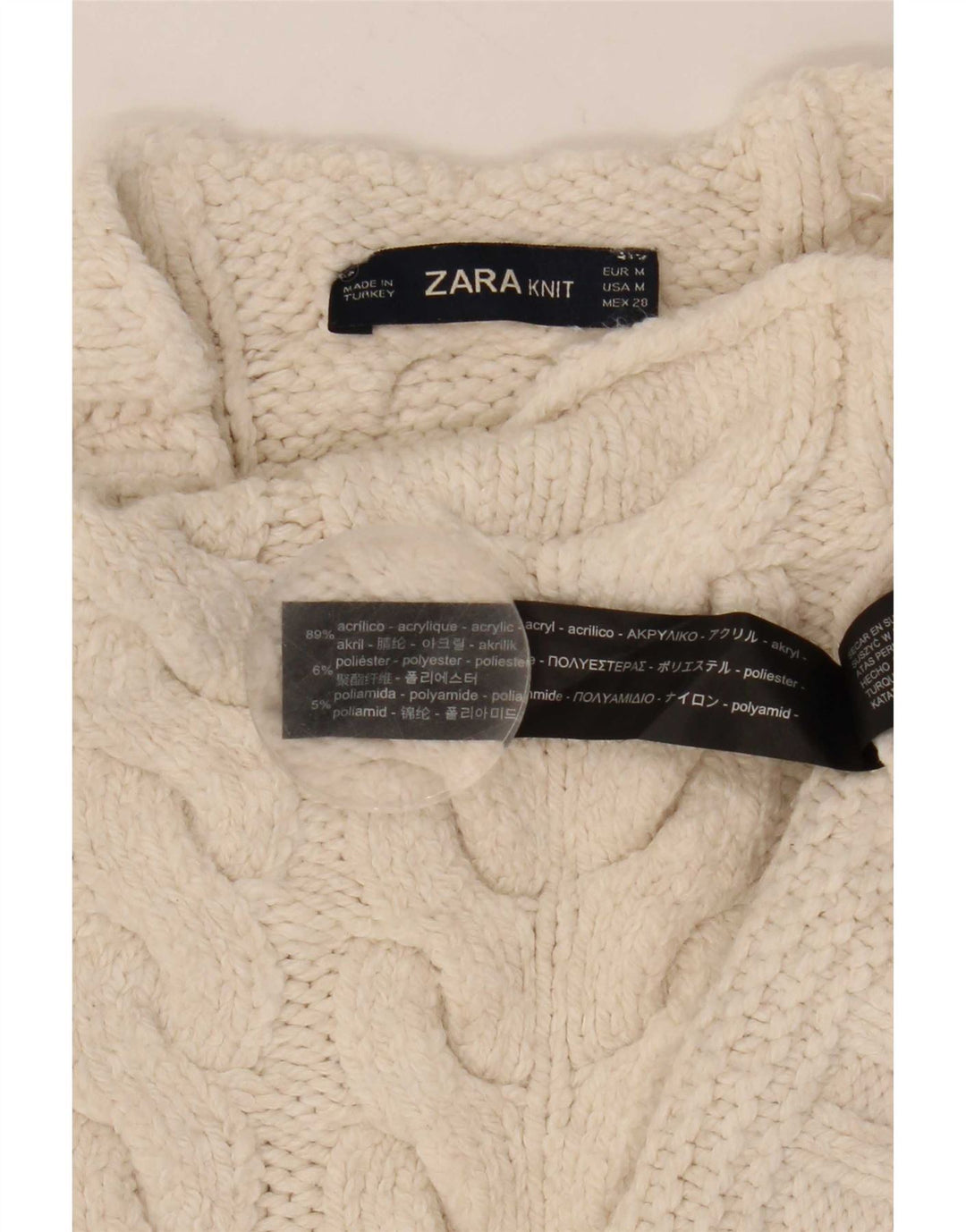 Zara Suéter feminino oversized com gola de tartaruga Reino Unido 14 acrílico branco médio