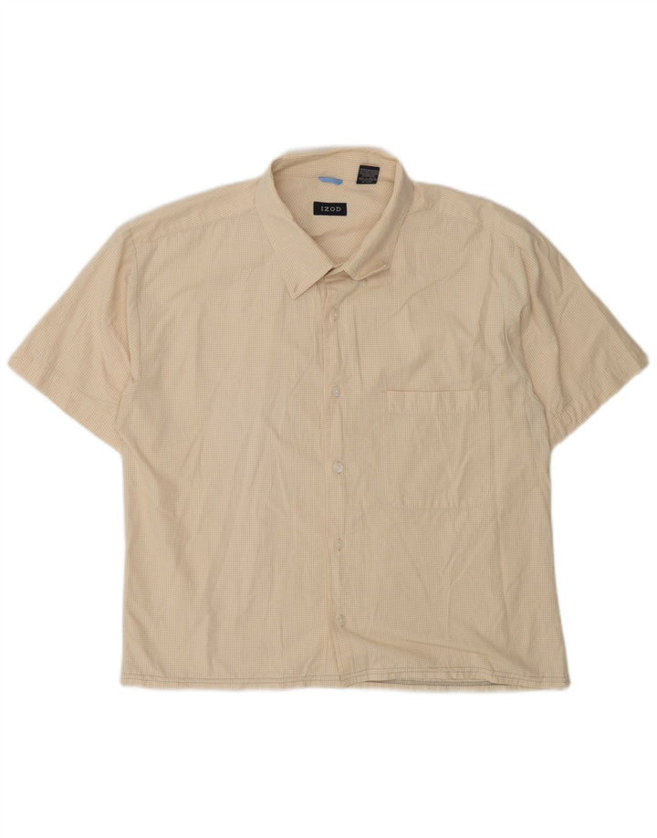 Camisa masculina de manga curta Izod 2XL algodão guingão bege