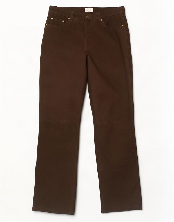 Calça masculina reta de couro Spieth & Wensky EU 48 médio W32 L33 marrom
