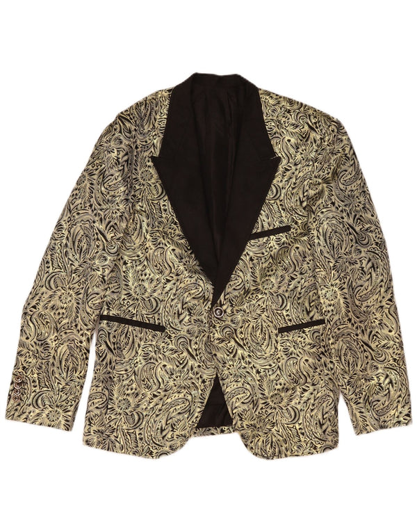 Jaqueta Blazer Masculina Vintage com 1 Botão Reino Unido 38 Paisley Dourado Médio
