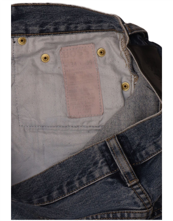 Hugo Boss Mens Tapered Jeans W34 L32 Azul Algodão