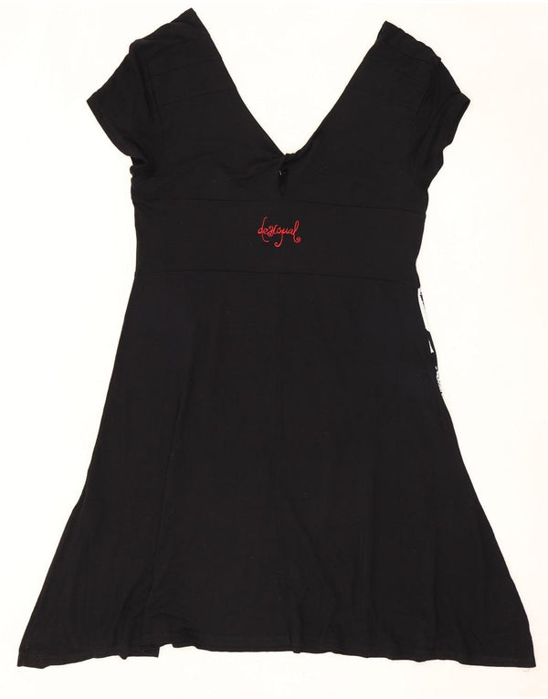 Vestido feminino Desigual com estampa A-Line UK 18 XL preto floral viscose