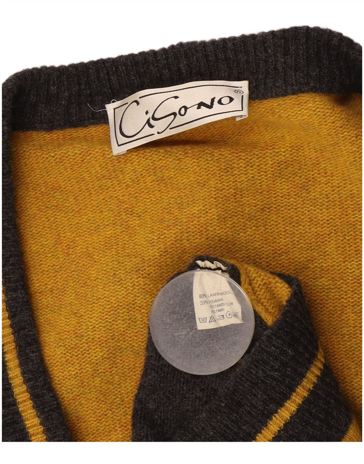 Suéter cardigã masculino vintage grande lã colorblock cinza