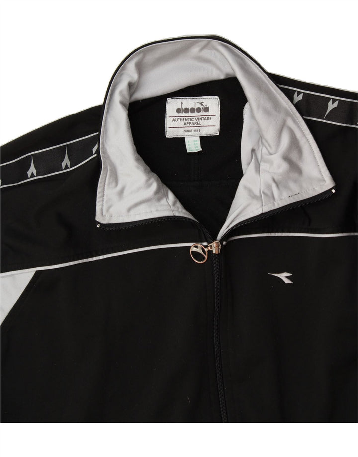 DIADORA Mens Graphic Tracksuit Top Jacket UK 40 Medium Black Colourblock