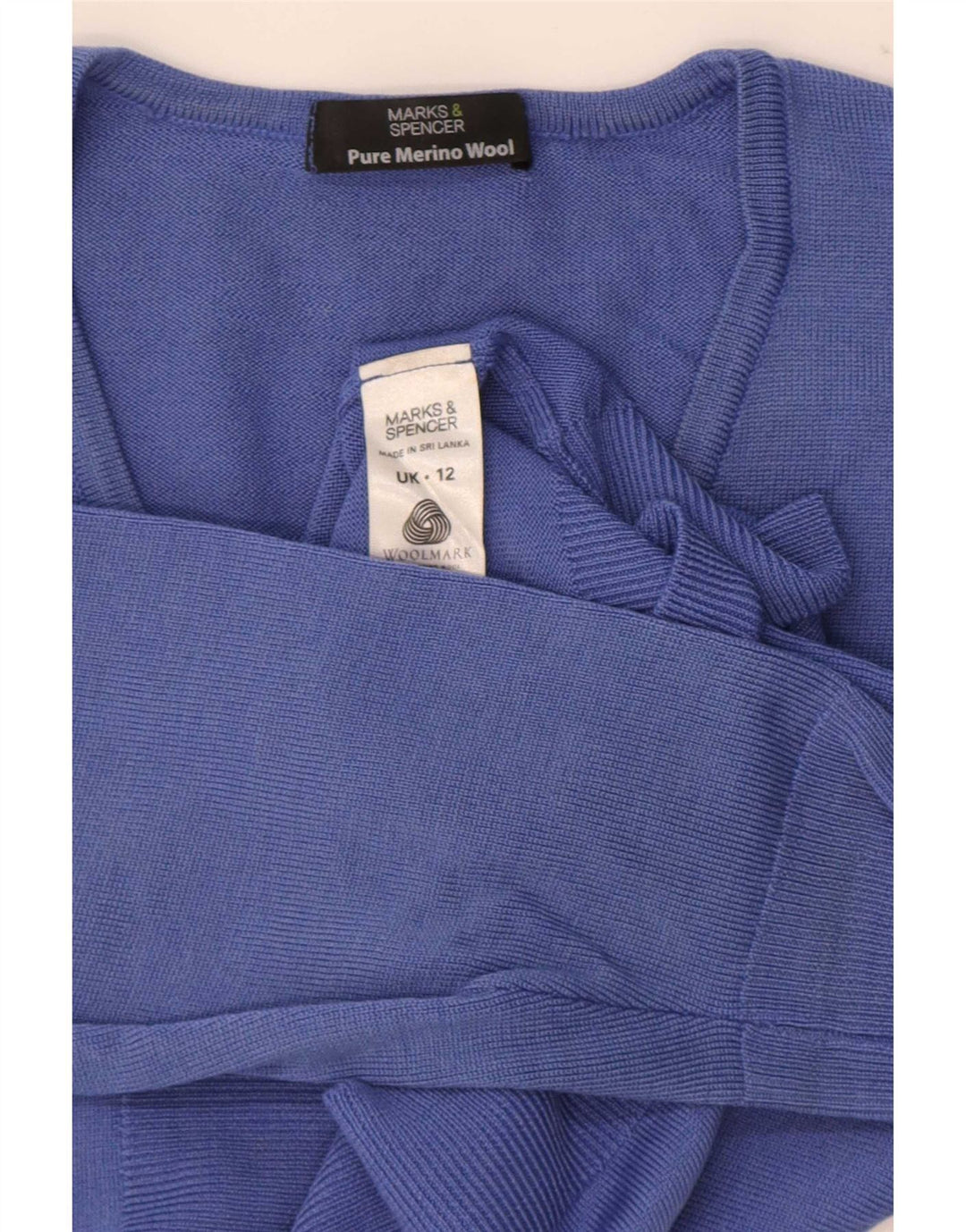 Suéter feminino Marks & Spencer com decote em V Reino Unido 12 lã merino azul médio