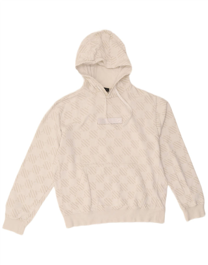 Nike Womens Oversized Hoodie Jumper UK 14 Médio Branco Geométrico Algodão