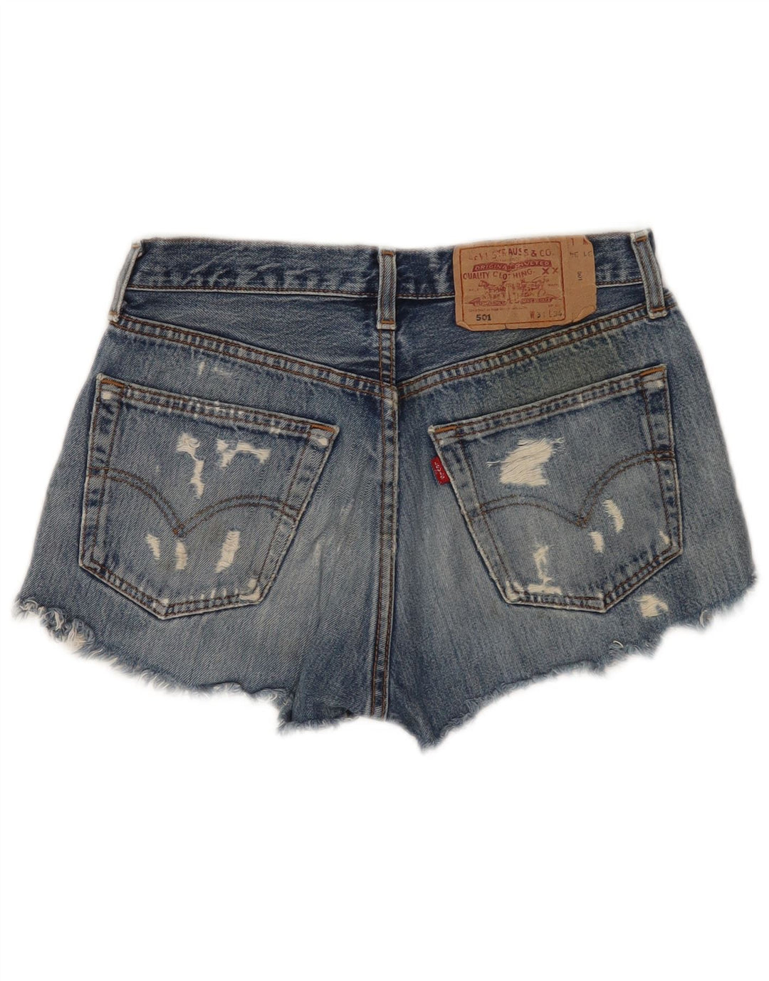 Shorts jeans feminino Levi's 501 desgastado W31 azul médio