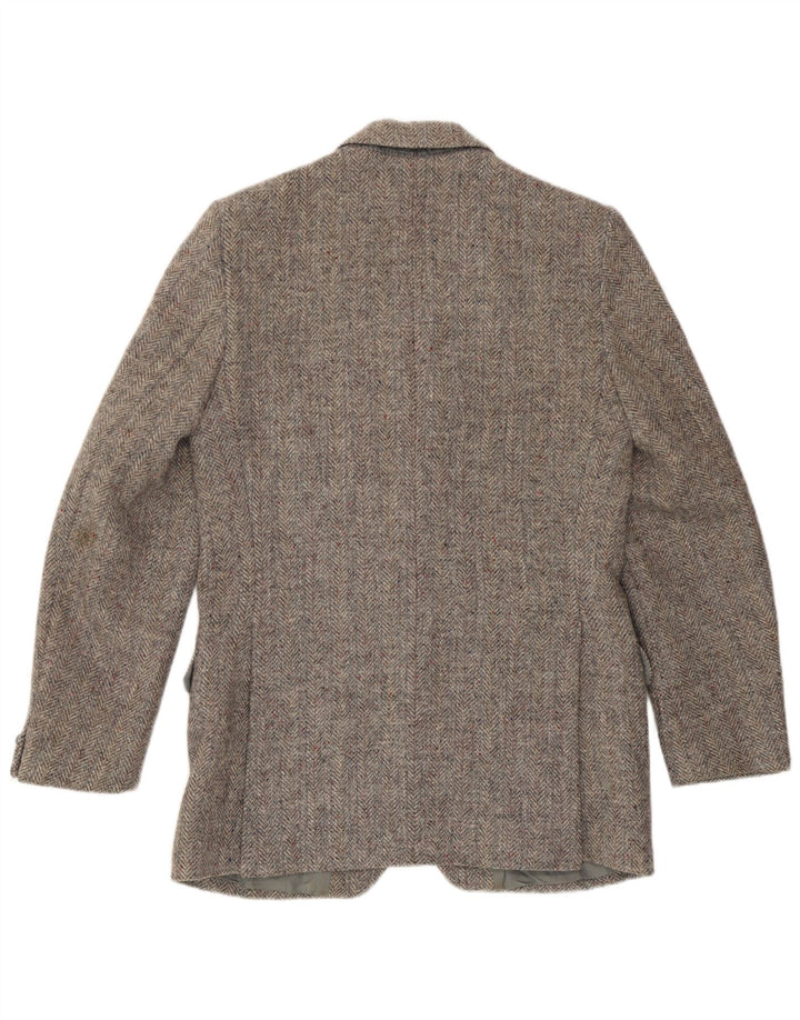 Jaqueta blazer masculina de 2 botões Harris Tweed Reino Unido 36 pequena espinha de peixe cinza
