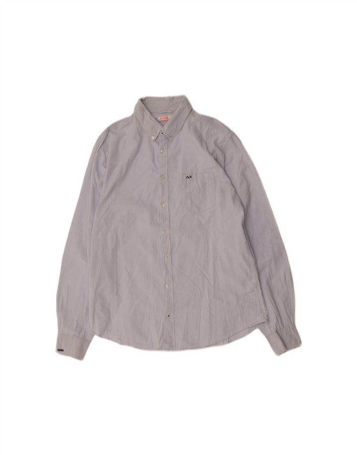 Camisa masculina SUN68 grande algodão listrado azul