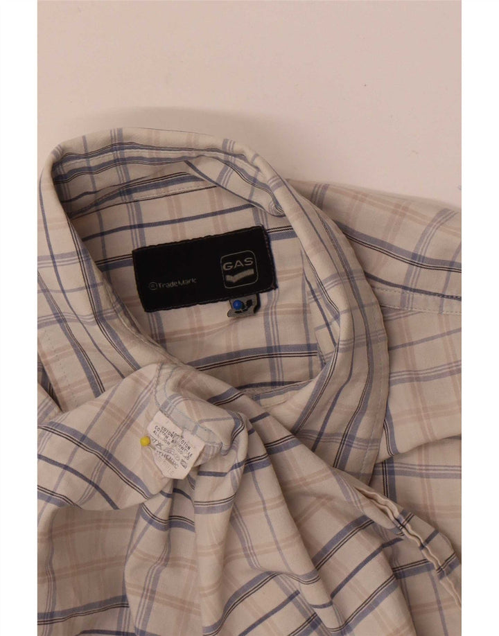 Camisa masculina Gas de algodão xadrez bege médio