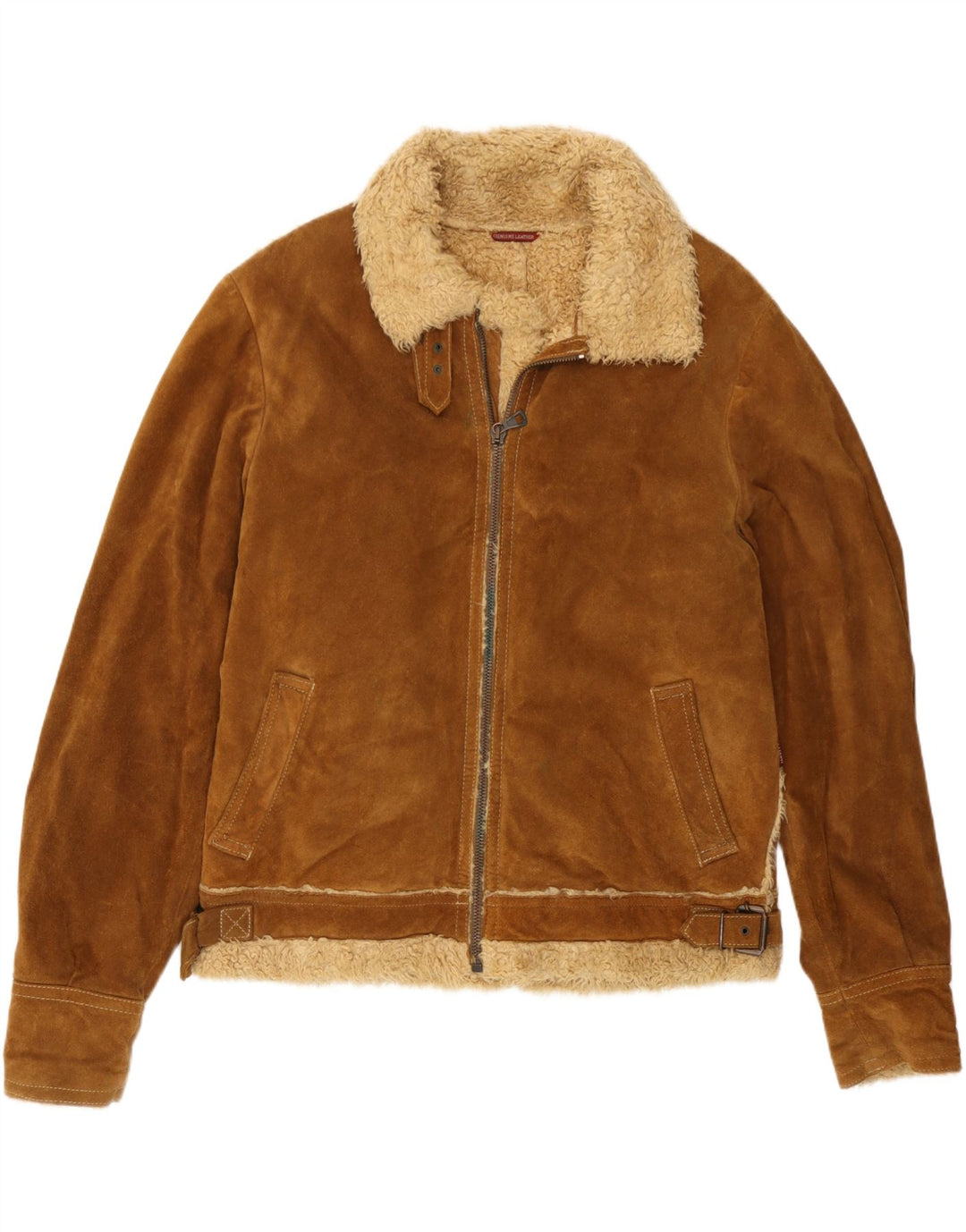 Jaqueta masculina de camurça Sherpa J.J.Scott EU 50 grande couro marrom