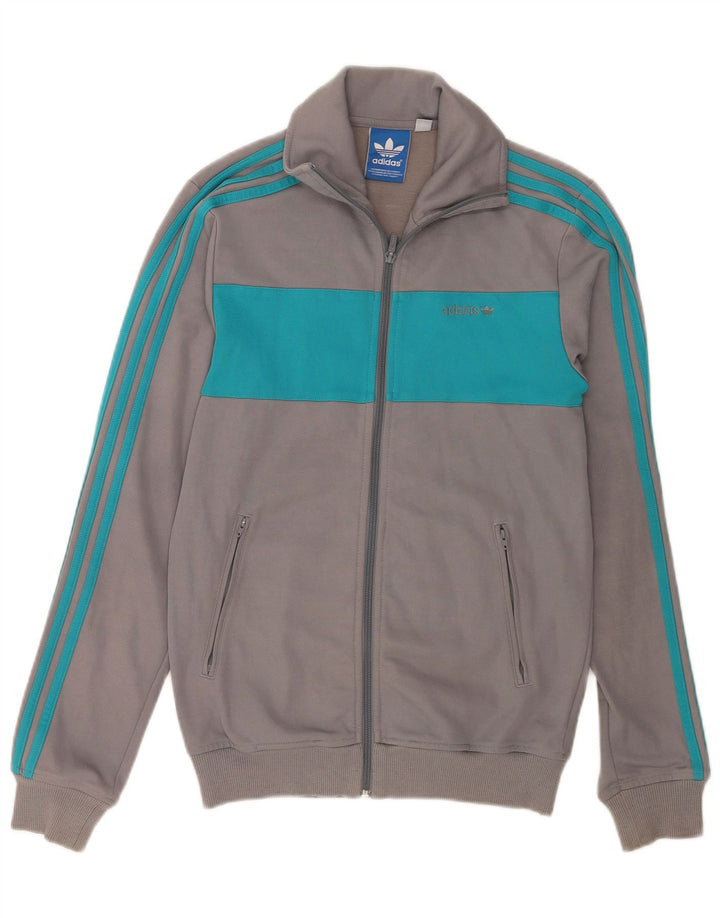 Adidas Mens Tracksuit Top Jacket Pequeno Cinza Colorblock Algodão