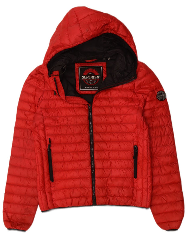 Jaqueta acolchoada com capuz feminina SUPERDRY UK 14 grande poliéster vermelho