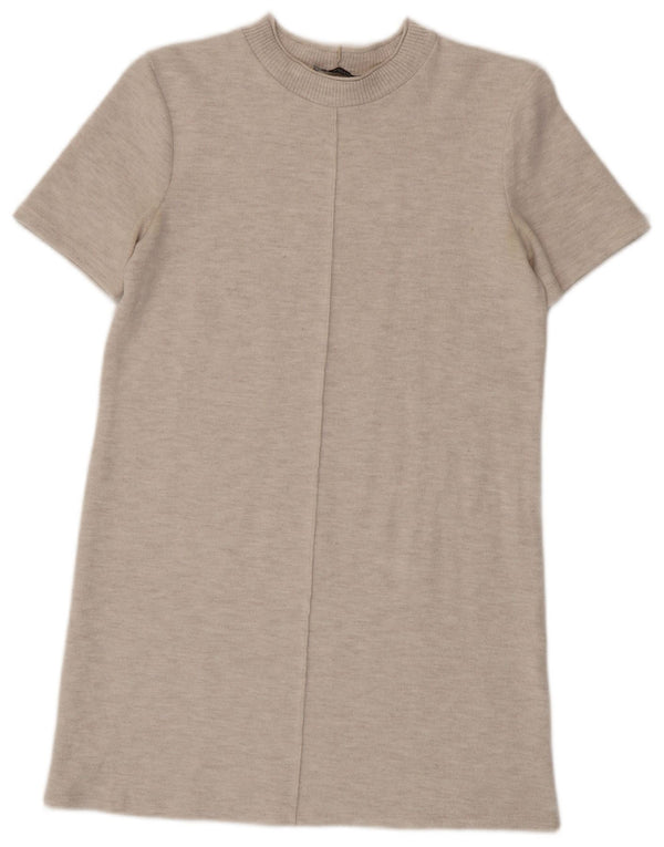Vestido jumper feminino Zara de mangas curtas Reino Unido 10 pequeno bege