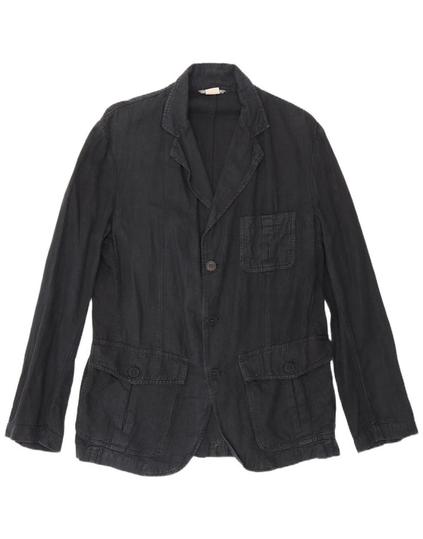 Jaqueta blazer masculina Zara com 3 botões Reino Unido 40 grande linho azul marinho