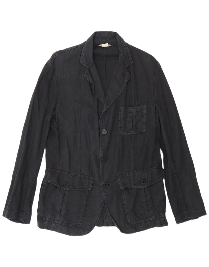 Jaqueta blazer masculina Zara com 3 botões Reino Unido 40 grande linho azul marinho