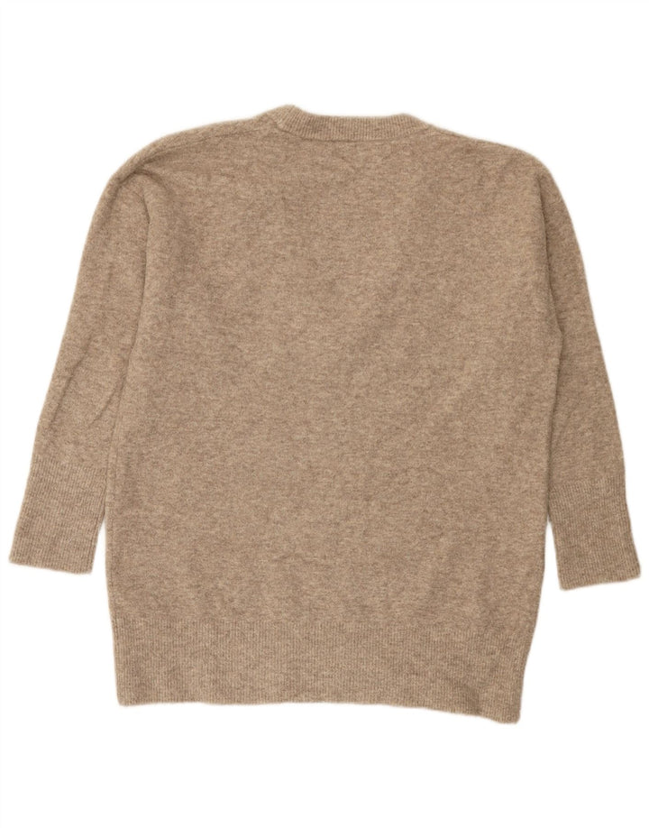 Zara Suéter feminino oversized com decote em V Reino Unido 10 pequeno bege manchado