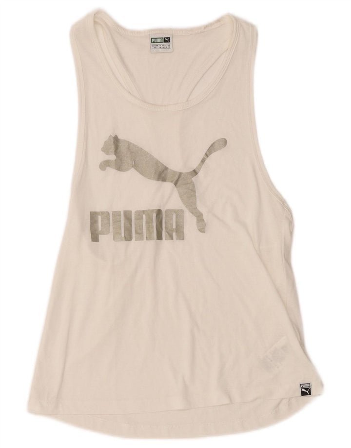 Puma Womens Graphic Vest Top UK 10 Pequeno Poliéster Branco