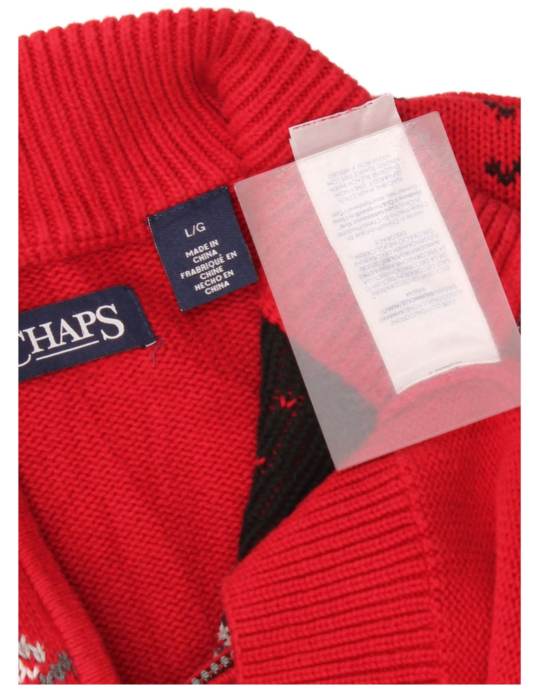 Suéter masculino Chaps com zíper e gola grande, algodão vermelho Fair Isle