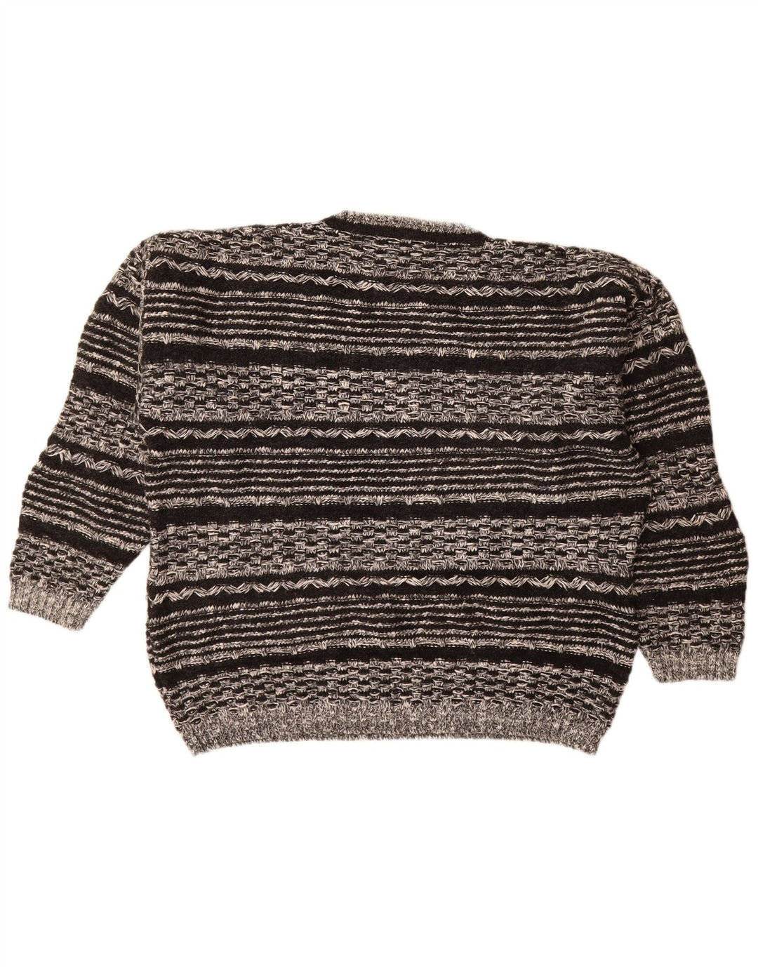 Suéter masculino VINTAGE com gola redonda XL de lã geométrica preta