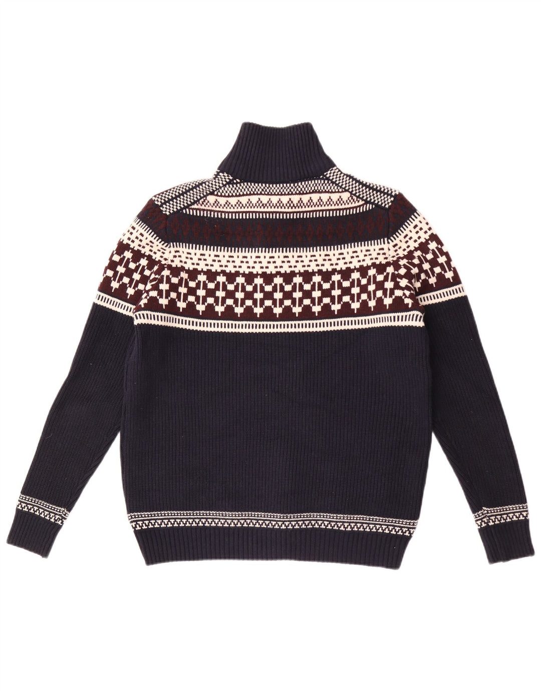 Suéter masculino Marks & Spencer com zíper e gola grande azul marinho Fair Isle
