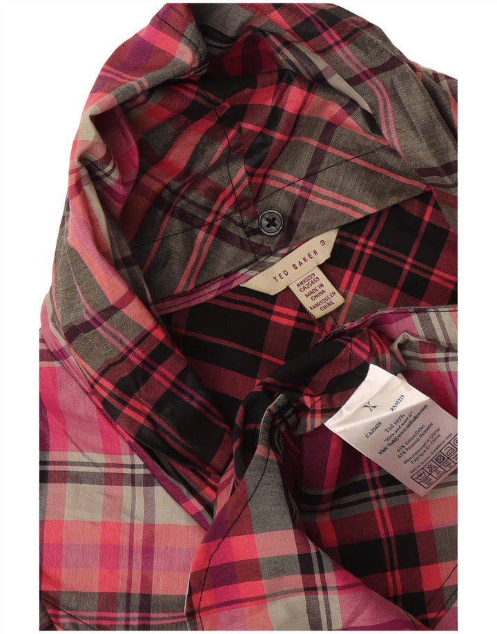 Ted Baker camisa feminina de manga curta tamanho 3 médio rosa algodão xadrez