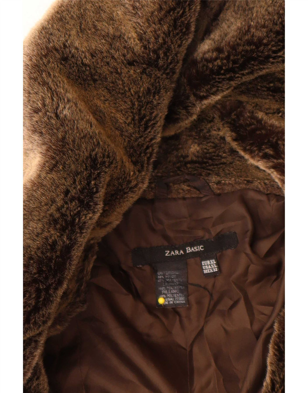 Jaqueta acolchoada feminina Zara UK 18 XL marrom nylon