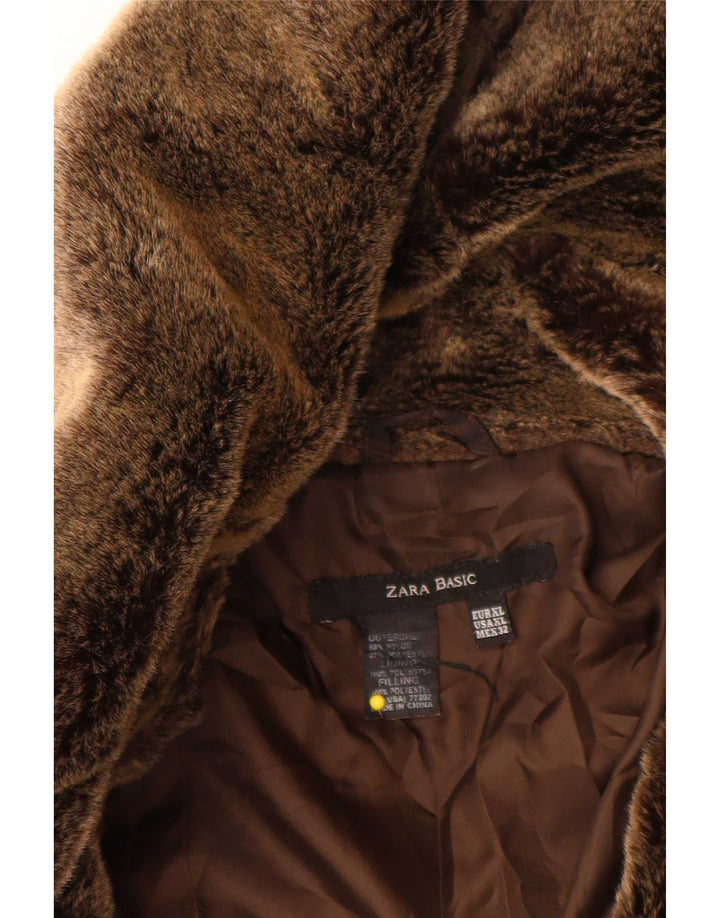 Jaqueta acolchoada feminina Zara UK 18 XL marrom nylon