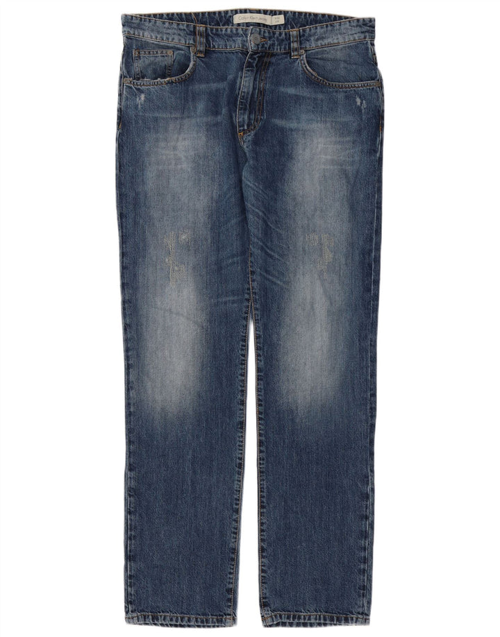 Calça jeans reta masculina Calvin Klein W32 L32 azul algodão