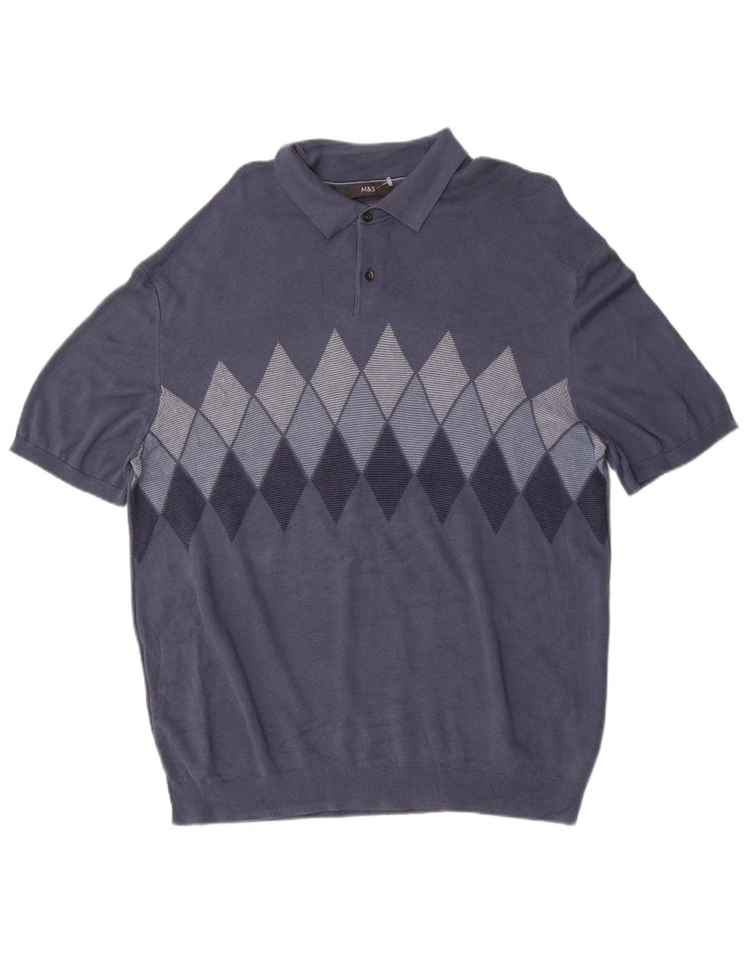Suéter masculino Marks & Spencer com gola polo 2XL azul Argyle/Diamante