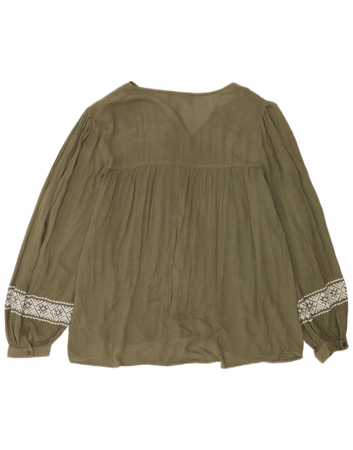 Blusa feminina de manga comprida Marks & Spencer Reino Unido 12 médio cáqui geométrico