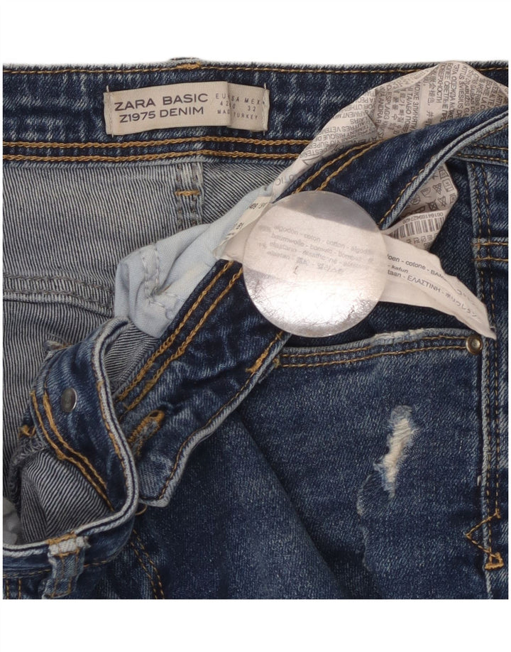 Zara Jeans feminino slim desgastado UE 42 grande W32 L27 algodão azul