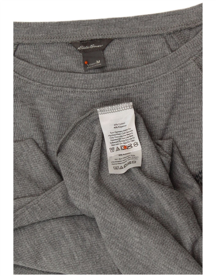 Eddie Bauer Top feminino de manga comprida Reino Unido 12 cinza médio Fair Isle algodão