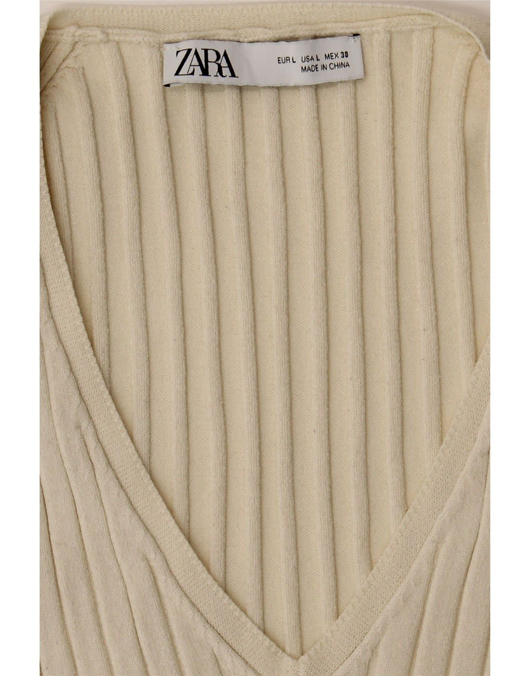 ZARA Womens V-Neck Jumper Sweater UK 14 Large Off White Cotton Vintage Zara and Second-Hand Zara from Messina Hembry 