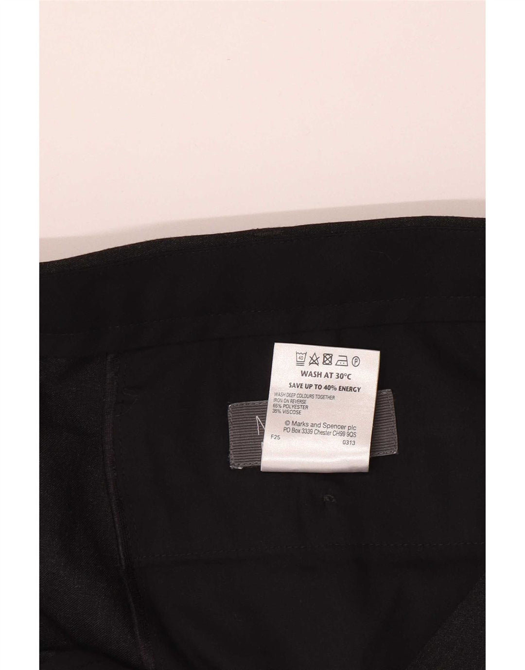 Calça masculina de terno reto Marks & Spencer W42 L33 poliéster preto