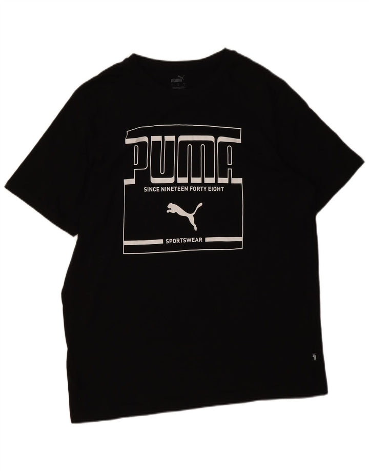 Puma Mens Graphic T-Shirt Top Grande Algodão Preto