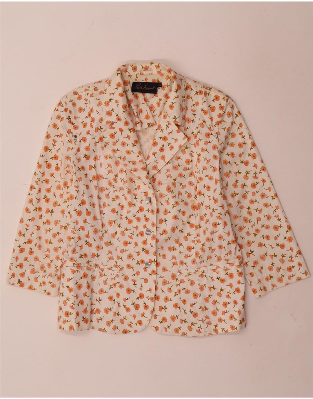 LUISA SPAGNOLI Jaqueta blazer feminina de 3 botões IT 44 médio branco floral
