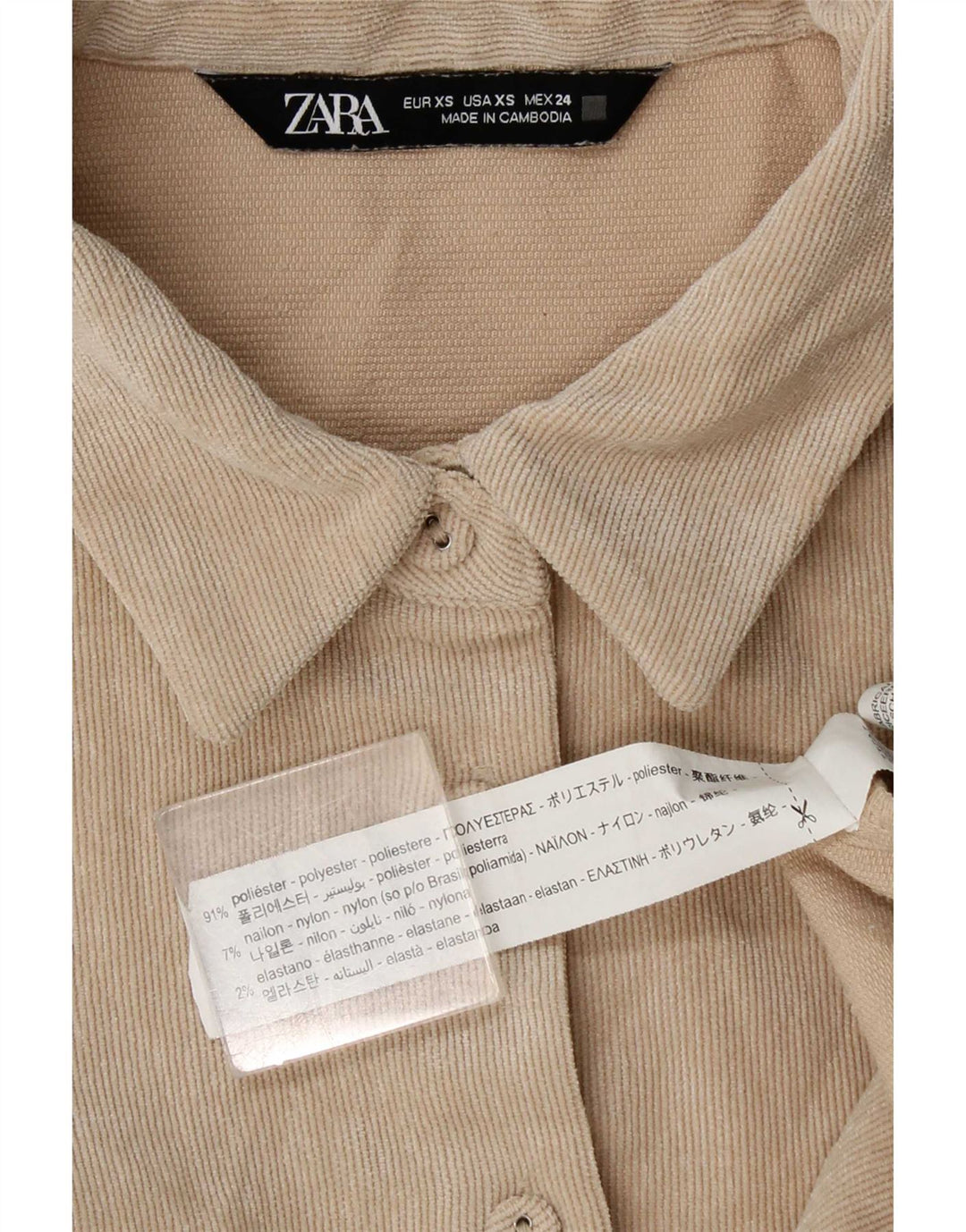 Zara Camisa feminina de veludo oversized UK 6 XS Poliéster bege