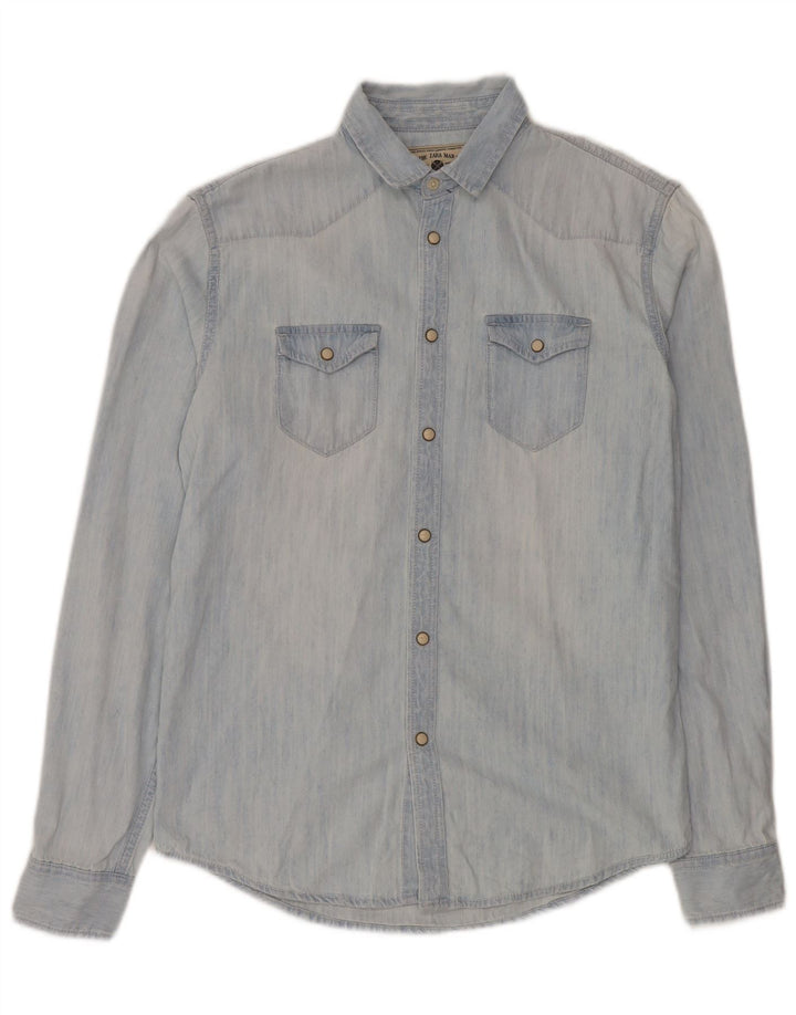 Camisa jeans masculina Zara azul médio