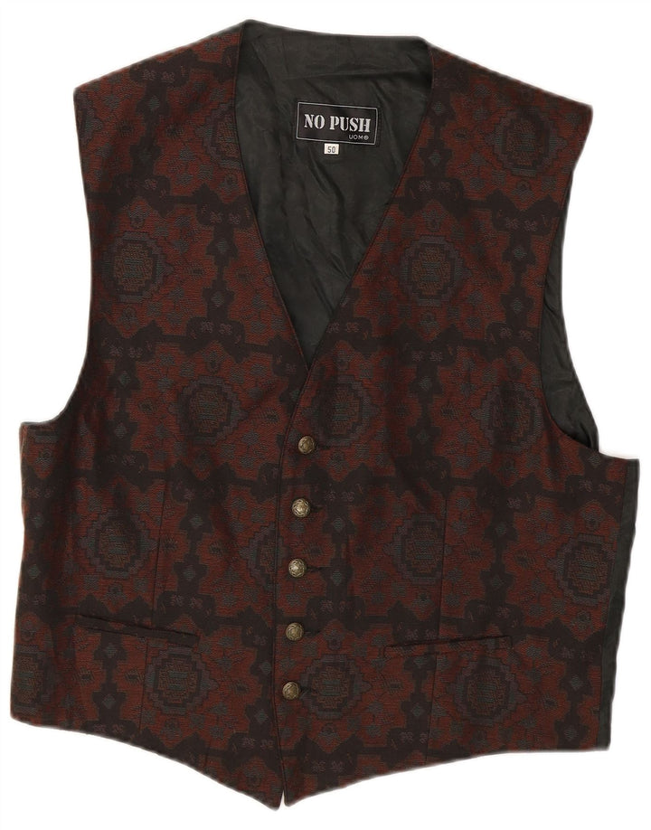 Colete masculino vintage IT 50 poliéster Ikat marrom médio