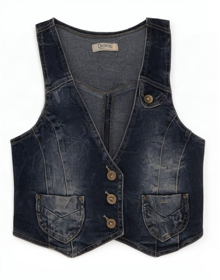 Colete jeans feminino Pimkie Reino Unido 8 pequeno azul