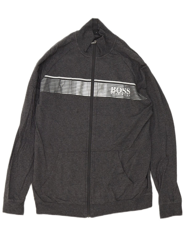 Hugo Boss Mens Treino Top Jaqueta Algodão Cinza Médio