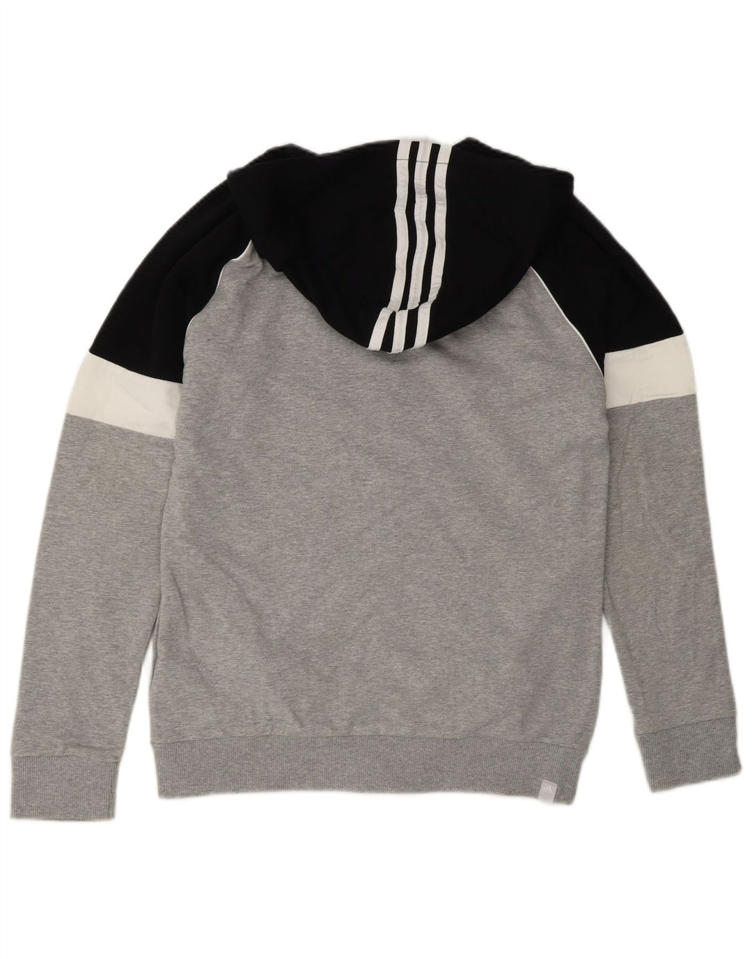 Suéter masculino Adidas com capuz e zíper cinza médio algodão colorblock