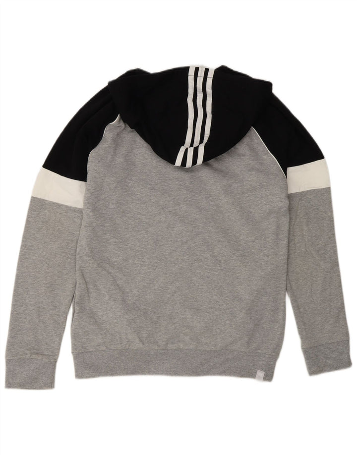 Suéter masculino Adidas com capuz e zíper cinza médio algodão colorblock