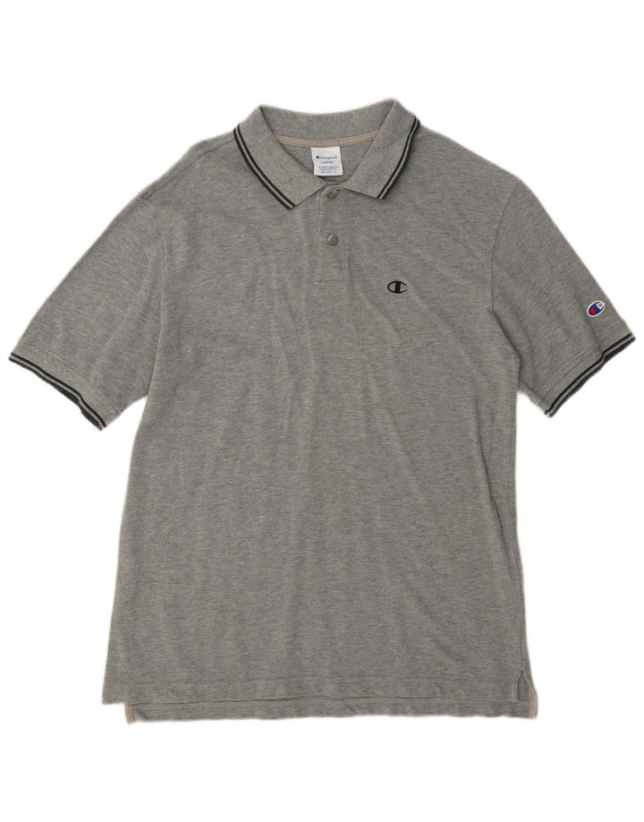 Camisa polo masculina Champion grande listrada cinza