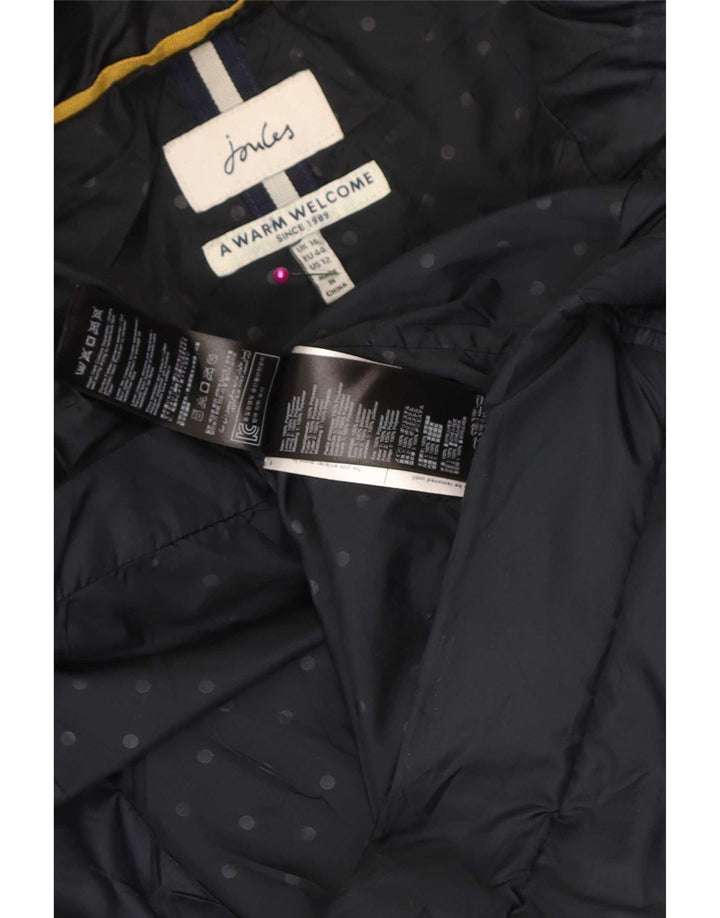 Casaco acolchoado com capuz feminino Joules UK 16 grande poliéster azul marinho